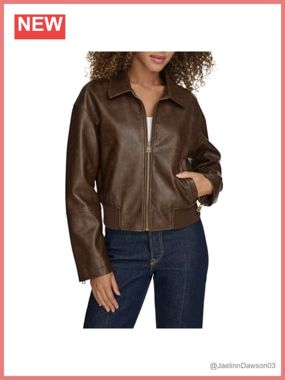 Faux Leather Bomber Jacket with Laydown Collar and Zipper Cuffs